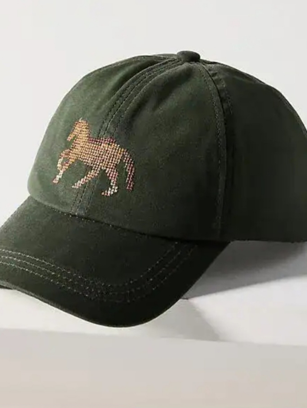 Anthropologie Embroidered Horse Dark Green Baseball Cap